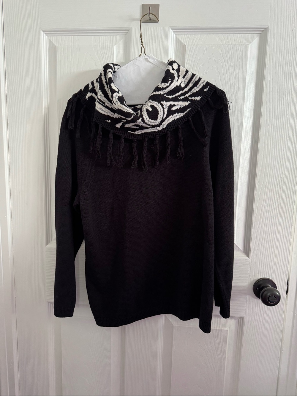 Christopher & Banks Black Sweater with Black & White Patterned Cowl